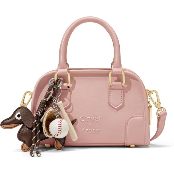 Pink Leather Crossbody Purses for Women with 2 Carrying Styles and Charms 8.27x